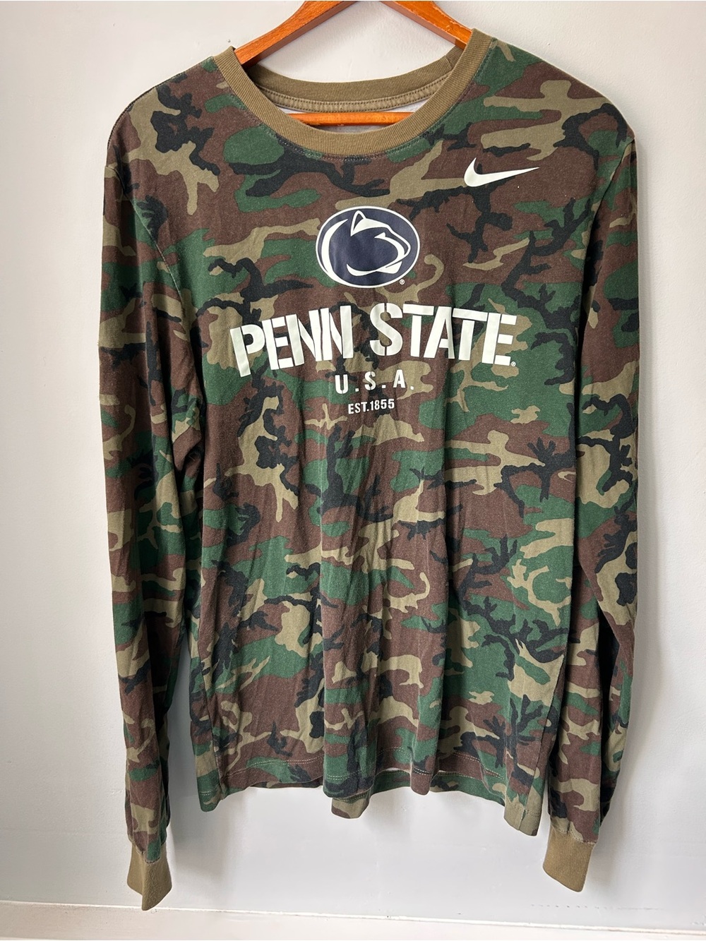 Penn State The Nike Tee Long Sleeve Shirt Mens S Camo Dri-Fit Flag USA